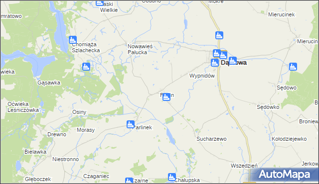 mapa Parlin gmina Dąbrowa, Parlin gmina Dąbrowa na mapie Targeo