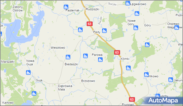 mapa Parowa gmina Węgorzewo, Parowa gmina Węgorzewo na mapie Targeo