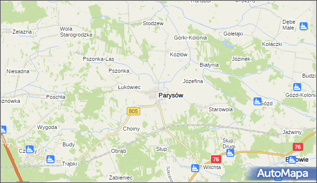 mapa Parysów, Parysów na mapie Targeo