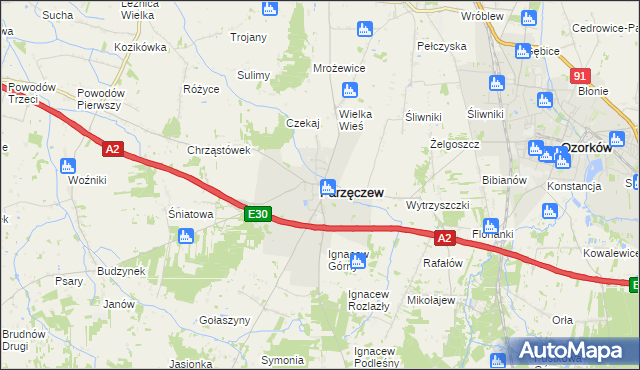 mapa Parzęczew powiat zgierski, Parzęczew powiat zgierski na mapie Targeo