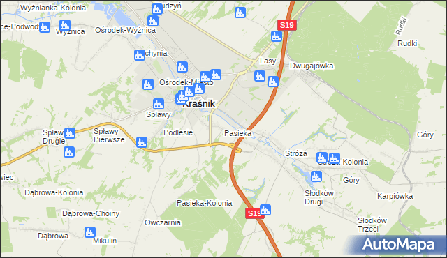 mapa Pasieka gmina Kraśnik, Pasieka gmina Kraśnik na mapie Targeo