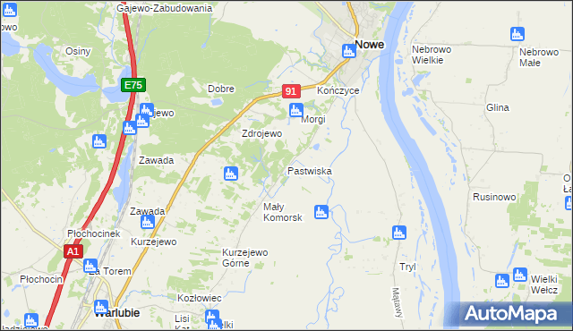 mapa Pastwiska gmina Nowe, Pastwiska gmina Nowe na mapie Targeo