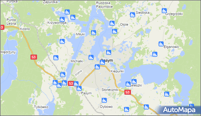 mapa Pasym powiat szczycieński, Pasym powiat szczycieński na mapie Targeo