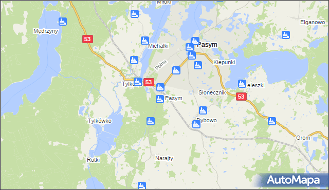 mapa Pasym powiat szczycieński, Pasym powiat szczycieński na mapie Targeo