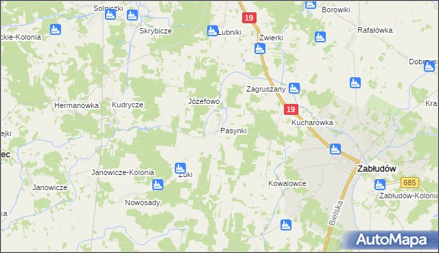 mapa Pasynki gmina Zabłudów, Pasynki gmina Zabłudów na mapie Targeo