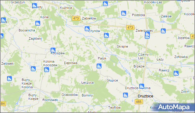 mapa Patok gmina Drużbice, Patok gmina Drużbice na mapie Targeo