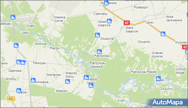 mapa Patrzyków gmina Pajęczno, Patrzyków gmina Pajęczno na mapie Targeo