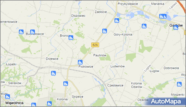 mapa Paulinów gmina Nałęczów, Paulinów gmina Nałęczów na mapie Targeo