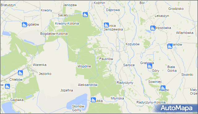 mapa Paulinów gmina Przykona, Paulinów gmina Przykona na mapie Targeo