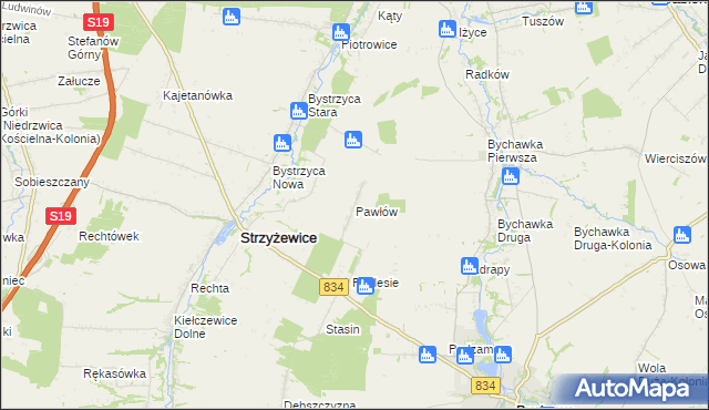 mapa Pawłów gmina Strzyżewice, Pawłów gmina Strzyżewice na mapie Targeo