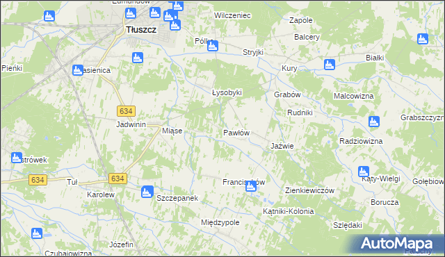 mapa Pawłów gmina Tłuszcz, Pawłów gmina Tłuszcz na mapie Targeo