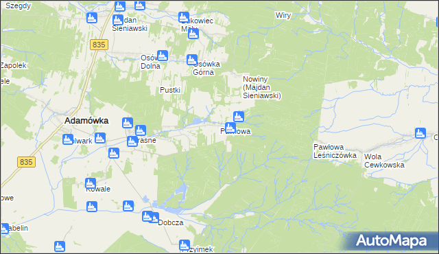 mapa Pawłowa gmina Adamówka, Pawłowa gmina Adamówka na mapie Targeo