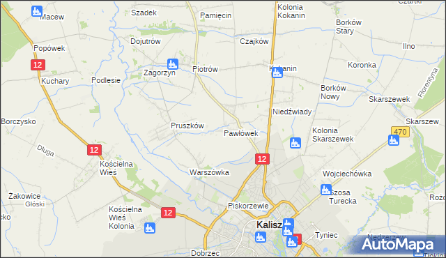 mapa Pawłówek gmina Blizanów, Pawłówek gmina Blizanów na mapie Targeo