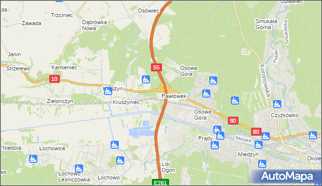 mapa Pawłówek gmina Sicienko, Pawłówek gmina Sicienko na mapie Targeo