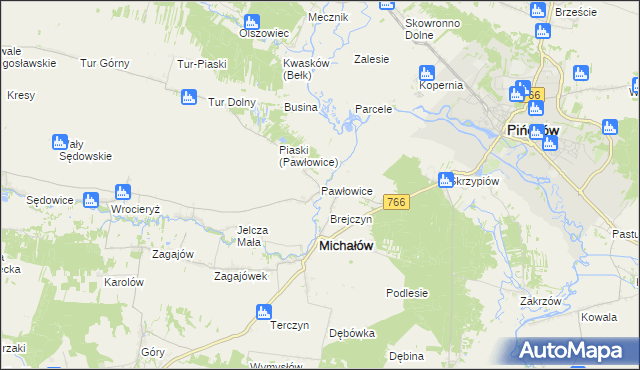 mapa Pawłowice gmina Michałów, Pawłowice gmina Michałów na mapie Targeo