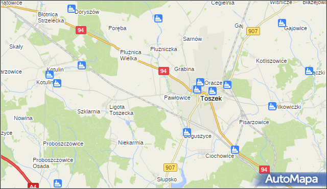 mapa Pawłowice gmina Toszek, Pawłowice gmina Toszek na mapie Targeo