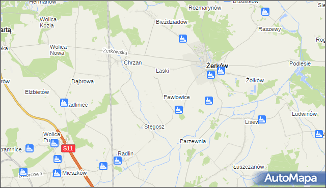 mapa Pawłowice gmina Żerków, Pawłowice gmina Żerków na mapie Targeo