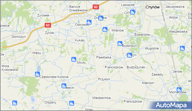 mapa Pawłówka gmina Chynów, Pawłówka gmina Chynów na mapie Targeo