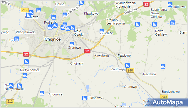 mapa Pawłówko gmina Chojnice, Pawłówko gmina Chojnice na mapie Targeo