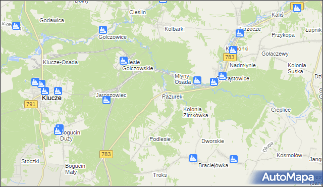 mapa Pazurek, Pazurek na mapie Targeo
