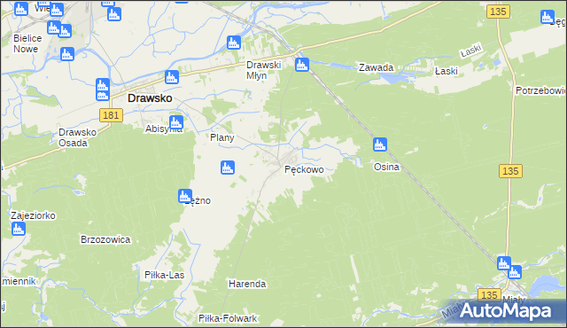 mapa Pęckowo gmina Drawsko, Pęckowo gmina Drawsko na mapie Targeo