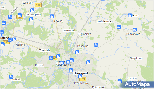 mapa Pękanino gmina Białogard, Pękanino gmina Białogard na mapie Targeo