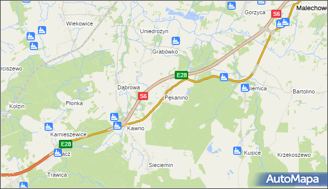 mapa Pękanino gmina Malechowo, Pękanino gmina Malechowo na mapie Targeo