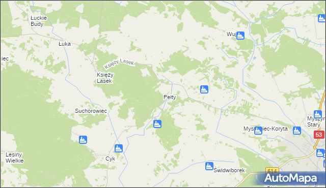 mapa Pełty gmina Myszyniec, Pełty gmina Myszyniec na mapie Targeo