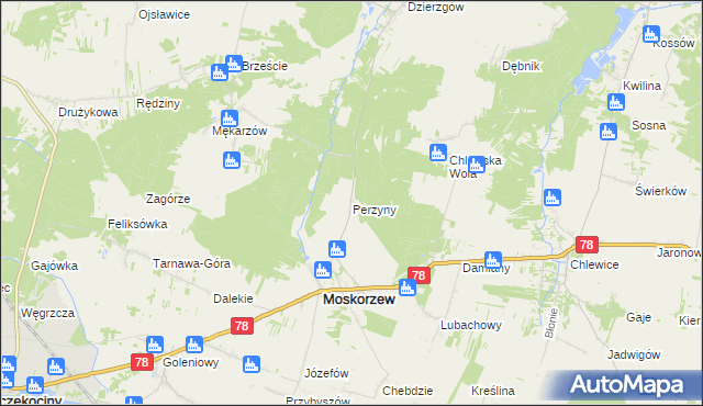 mapa Perzyny gmina Moskorzew, Perzyny gmina Moskorzew na mapie Targeo