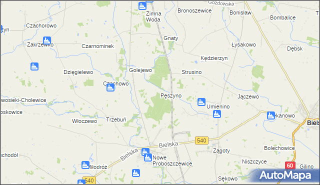 mapa Pęszyno, Pęszyno na mapie Targeo