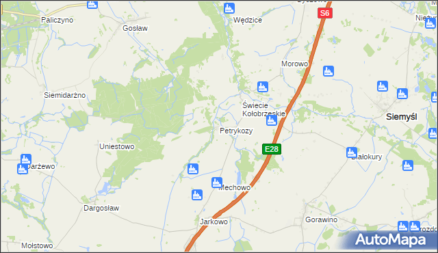 mapa Petrykozy gmina Rymań, Petrykozy gmina Rymań na mapie Targeo