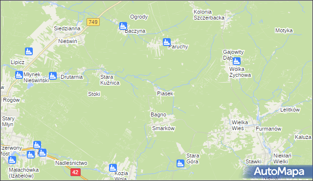 mapa Piasek gmina Stąporków, Piasek gmina Stąporków na mapie Targeo