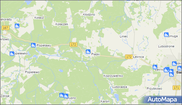 mapa Piaski gmina Barwice, Piaski gmina Barwice na mapie Targeo