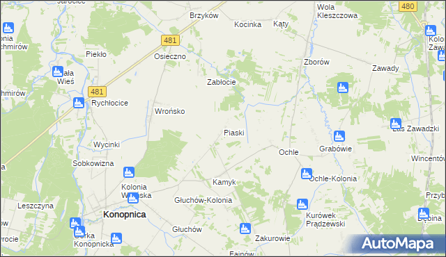 mapa Piaski gmina Konopnica, Piaski gmina Konopnica na mapie Targeo