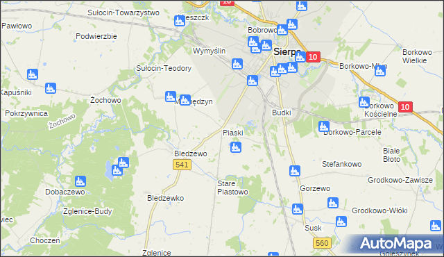 mapa Piaski gmina Sierpc, Piaski gmina Sierpc na mapie Targeo