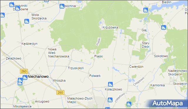 mapa Piaski gmina Witkowo, Piaski gmina Witkowo na mapie Targeo