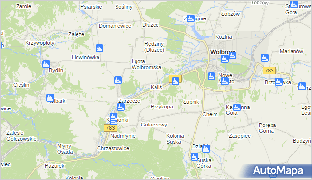 mapa Piaski gmina Wolbrom, Piaski gmina Wolbrom na mapie Targeo