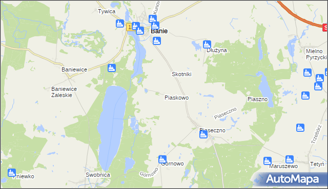 mapa Piaskowo gmina Banie, Piaskowo gmina Banie na mapie Targeo