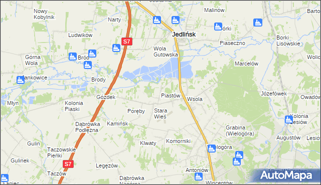 mapa Piastów gmina Jedlińsk, Piastów gmina Jedlińsk na mapie Targeo