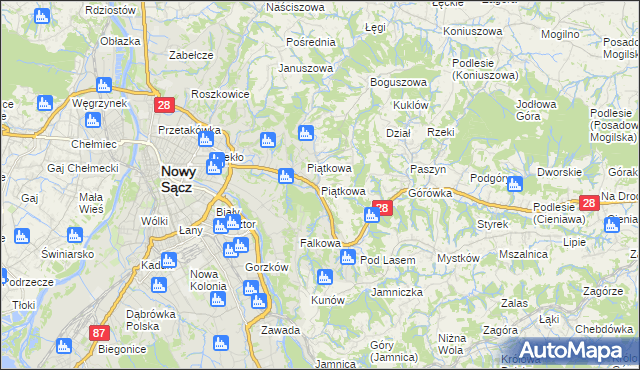 mapa Piątkowa gmina Chełmiec, Piątkowa gmina Chełmiec na mapie Targeo