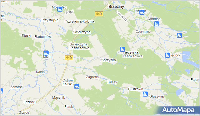 mapa Pieczyska gmina Brzeziny, Pieczyska gmina Brzeziny na mapie Targeo