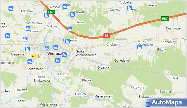 mapa Pieczyska gmina Wieruszów, Pieczyska gmina Wieruszów na mapie Targeo