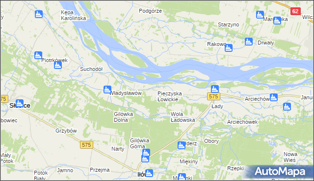 mapa Pieczyska Łowickie, Pieczyska Łowickie na mapie Targeo