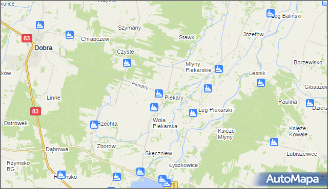 mapa Piekary gmina Dobra, Piekary gmina Dobra na mapie Targeo