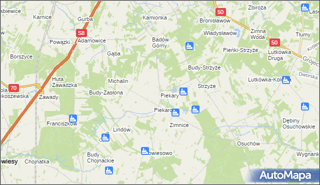 mapa Piekary gmina Mszczonów, Piekary gmina Mszczonów na mapie Targeo