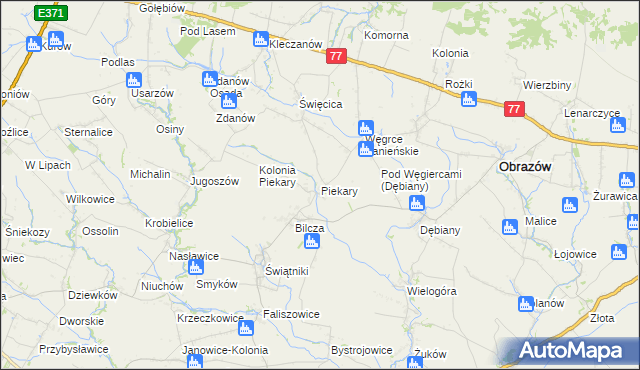 mapa Piekary gmina Obrazów, Piekary gmina Obrazów na mapie Targeo