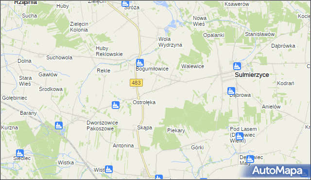 mapa Piekary gmina Sulmierzyce, Piekary gmina Sulmierzyce na mapie Targeo