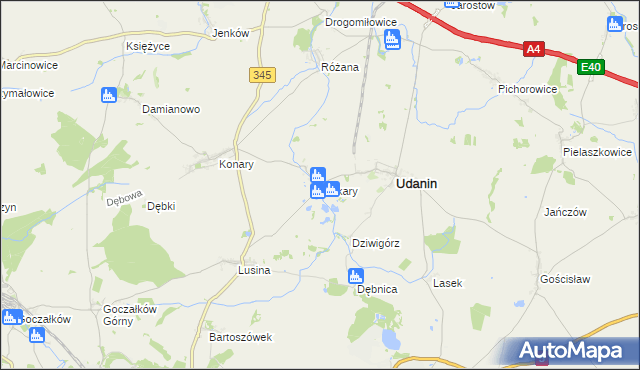 mapa Piekary gmina Udanin, Piekary gmina Udanin na mapie Targeo