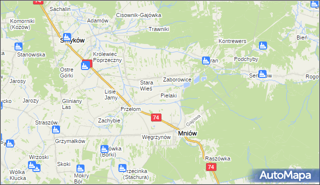 mapa Pielaki gmina Mniów, Pielaki gmina Mniów na mapie Targeo