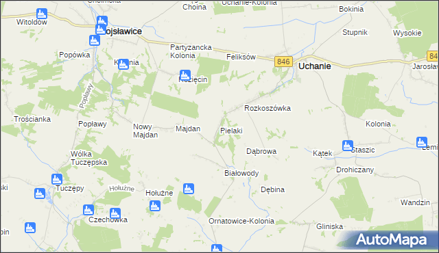 mapa Pielaki gmina Uchanie, Pielaki gmina Uchanie na mapie Targeo